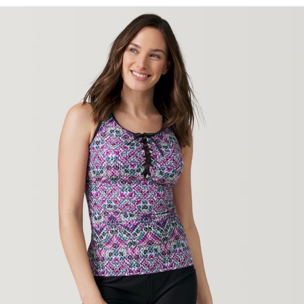 Free Country Mosaic Mirage Lace-Up Racerback Tankini Top – XL NWOT